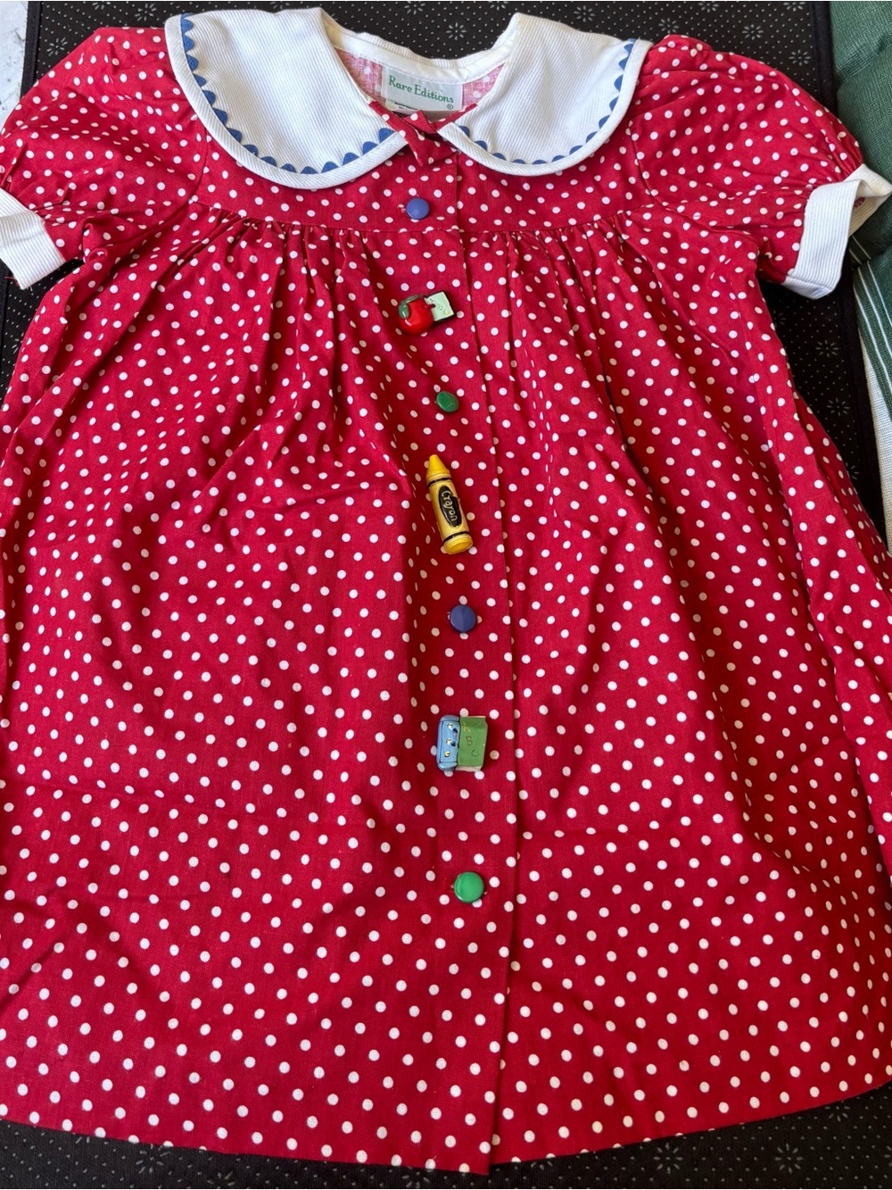 Rare Editions Red Polka Dot Dress with Novelty Buttons